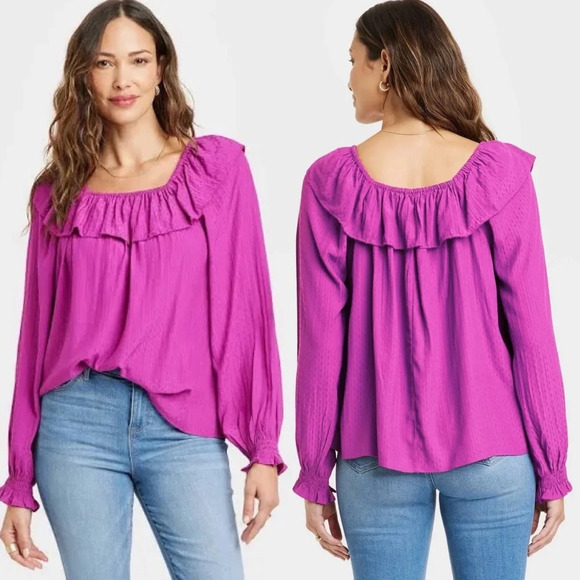 ✨NWT Target Knox Rose Purple Puff Sleeve Ruffle Neck Peasant Blouse Top Size XXL - Picture 5 of 12